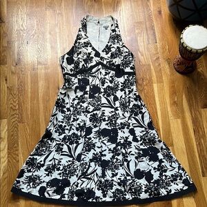 Ann Taylor Black and White Sleeveless Silk A-Line Dress